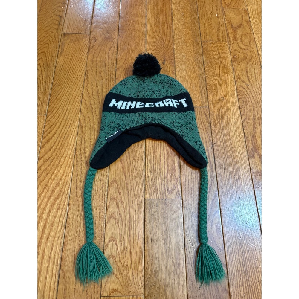 Minecraft‎ Jinx Peruvian Beanie Hat Green Black Knit Earflap Tassels Kids Teens